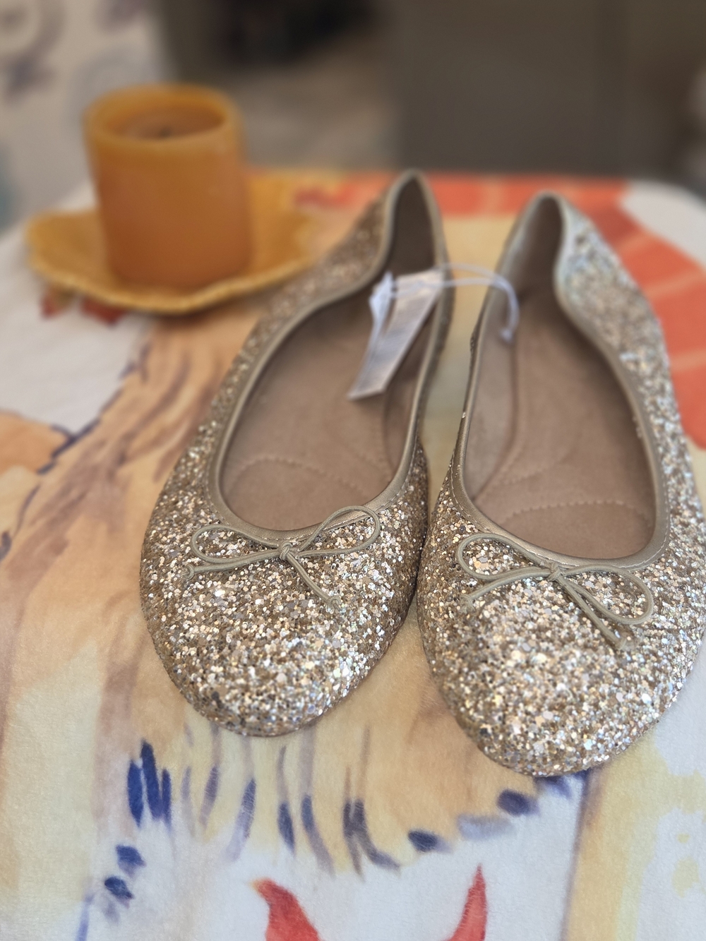 Old Navy Gold Glitter Ballet Flats with Bow Detail - Women